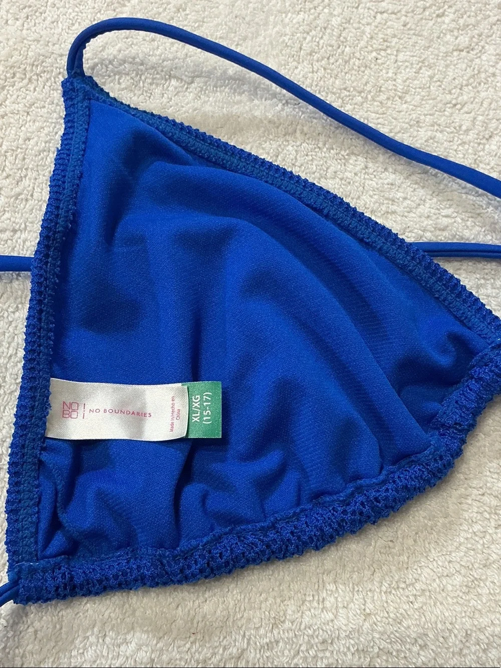 No Boundaries Royal Blue Textured Triangle Bikini Set